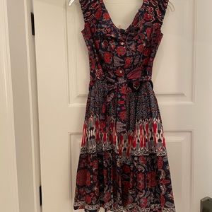 NWT Ann Mashburn blue and red print dress, size small/medium